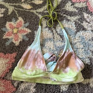 Lucky Brand Pastel Tie-Dye Halter Bikini Top in Green, Pink & Light Blue